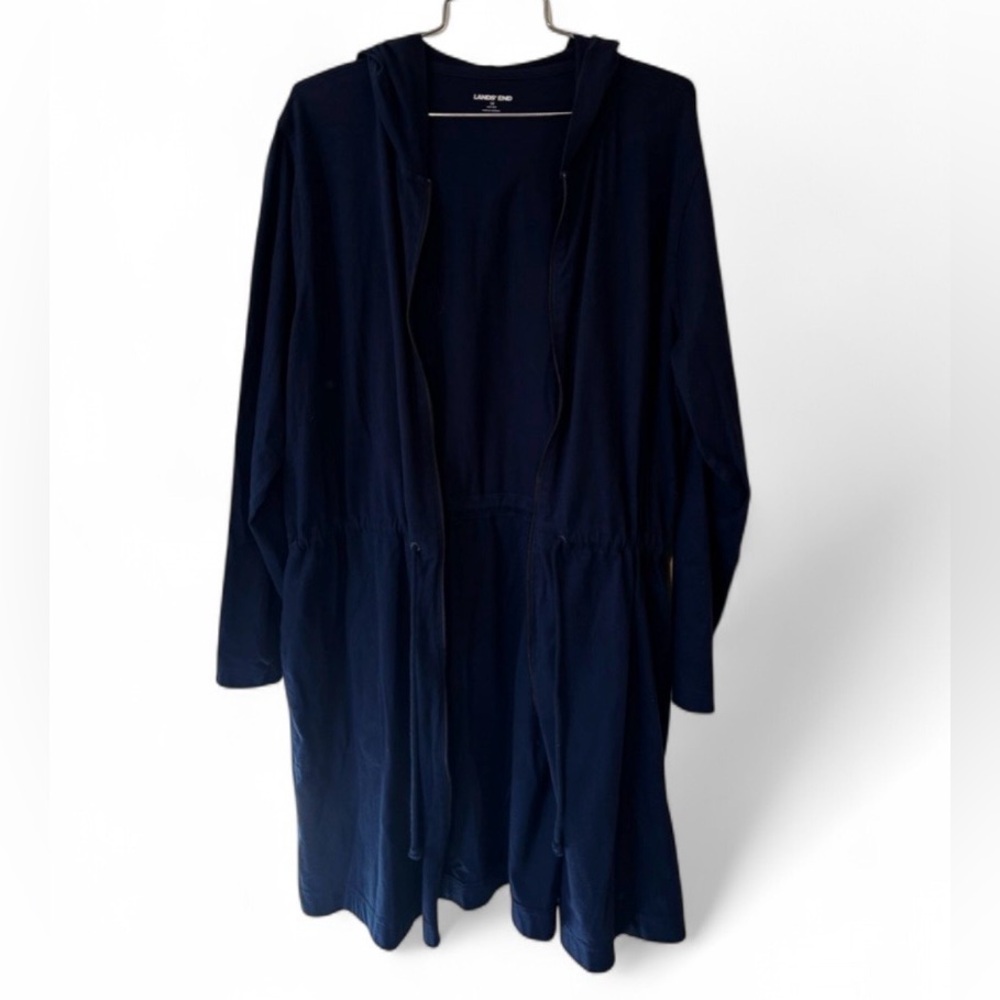 Lands' End Long Navy Hooded Zip Up Jacket